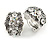 Vintage Inspired C Shape Crystal Textured Clip On Earrings In Aged Silver Tone - 18mm Tall