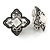 Marcasite Crystal Floral Clip On Earrings In Aged Silver Tone - 18mm - view 2
