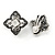 Marcasite Crystal Floral Clip On Earrings In Aged Silver Tone - 18mm - view 3