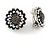 Vintage Inspired AB Crystal Sunflower Floral Clip On Earrings In Aged Silver Tone - 20mm - view 2