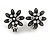 Marcasite Crystal Floral Clip On Earrings In Aged Silver Tone - 20mm - view 2