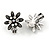 Marcasite Crystal Floral Clip On Earrings In Aged Silver Tone - 20mm - view 3