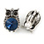 Vintage Inspired Blue/ Grey Crystal Owl Clip On Earrings In Aged Silver Tone Metal - 22mm Tall - view 3