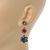 Teal/ Red/ Citrine Crystal Floral Drop Earrings In Aged Silver Tone Metal - 45mm Tall - view 3