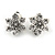 Vintage Inspired Clear Crystal Flower Clip On Earrings in Aged Silver Tone Metal - 20mm Diameter