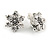 Vintage Inspired Clear Crystal Flower Clip On Earrings in Aged Silver Tone Metal - 20mm Diameter - view 2