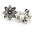 Vintage Inspired Crystal Floral Clip On Earrings In Aged Silver Tone Metal - 20mm D - view 3