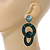 Trendy Double Circle Dark Green Acrylic Drop Earrings - 70mm Long - view 3