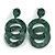 Trendy Double Circle Dark Green Acrylic Drop Earrings - 70mm Long - view 4
