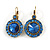 Vintage Inspired Round Cut Sky Blue Glass Stone Drop Earrings With Leverback Closure In Antique Gold Metal - 40mm L - view 3