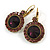 Vintage Inspired Round Cut Amethyst Glass Stone Drop Earrings With Leverback Closure In Antique Gold Metal - 40mm L - view 4