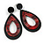 Statement Black/ Red Acrylic Teardrop/ Hoop/ Drop Earrings - 80mm Long - view 2