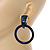Statement Dark Blue/ Black Acrylic Hoop Drop Earrings - 65mm Drop - view 4