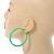 50mm Bright Green Enamel Hoop Earrings In Silver Tone - view 4