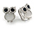 Crystal Owl Clip On Earrigns In Silver Tone (Clear/ Blue) - 17mm Tall