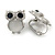 Crystal Owl Clip On Earrigns In Silver Tone (Clear/ Blue) - 17mm Tall - view 3