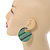 Trendy Green/ Silver Stripy Acrylic/ Resin Disk Earrings - 48mm Diameter - view 3