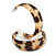 Trendy Half Hoop Earrings with Animal Print in Acrylic (Beige/ Black) - 40mm Diameter - view 2