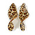 Trendy Twisted Leaf Acrylic Drop Earrings with Animal Print (Brown/ Yellow) - 65mm Long