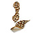 Trendy Twisted Leaf Acrylic Drop Earrings with Animal Print (Brown/ Yellow) - 65mm Long - view 2