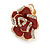 Romantic Red Enamel Clear Crystal Rose Clip On Earrings In Gold Tone - 20mm Diameter - view 3