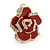 Romantic Red Enamel Clear Crystal Rose Clip On Earrings In Gold Tone - 20mm Diameter - view 4
