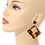 Trendy Square Tortoise Shell Effect Black/ Brown Acrylic/ Plastic/ Resin Drop Earrings - 65mm L - view 3