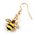 Small Black/ Yellow Enamel Crystal Bee Drop Earrings In Gold Tone - 40mm Long - view 5