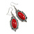 Vintage Inspired Oval Red Ceramic Stone Filigree Drop Earrings In Silver Tone - 50mm Long - view 4