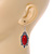 Vintage Inspired Oval Red Ceramic Stone Filigree Drop Earrings In Silver Tone - 50mm Long - view 3
