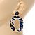 Trendy Oval Acrylic Hoop Earrings (Dark Blue/ Cream) - 60mm Long - view 3