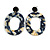 Trendy Oval Acrylic Hoop Earrings (Dark Blue/ Cream) - 60mm Long - view 4