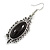 Vintage Inspired Oval Black Ceramic Stone Filigree Drop Earrings In Silver Tone - 50mm Long - view 5