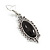 Vintage Inspired Oval Black Ceramic Stone Filigree Drop Earrings In Silver Tone - 50mm Long - view 6