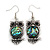 Vintage Inspired Owl with Abalon Shell Drop Earrings In Aged Silver Tone - 40mm Long