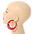 70mm Large Red Acrylic with Marble Effect Hoop Earrings - view 2