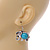 Vintage Inspired Elephant Shape with Turquoise Stone Drop Earrings In Silver Tone - 40mm Long - view 3