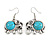 Vintage Inspired Elephant Shape with Turquoise Stone Drop Earrings In Silver Tone - 40mm Long - view 4