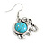Vintage Inspired Elephant Shape with Turquoise Stone Drop Earrings In Silver Tone - 40mm Long - view 6