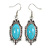 Vintage Inspired Oval Turquoise Stone Filigree Drop Earrings In Silver Tone - 50mm Long