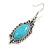 Vintage Inspired Oval Turquoise Stone Filigree Drop Earrings In Silver Tone - 50mm Long - view 5