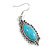 Vintage Inspired Oval Turquoise Stone Filigree Drop Earrings In Silver Tone - 50mm Long - view 6
