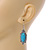 Vintage Inspired Oval Turquoise Stone Filigree Drop Earrings In Silver Tone - 50mm Long - view 3