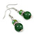 Green Glass Crystal Drop Earrings In Silver Tone - 40mm L - view 4