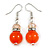 Orange Glass Crystal Drop Earrings In Silver Tone - 40mm L