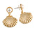 Stylish Faux Pearl Sea Shell Drop Earrings In Gold Tone Metal - 40mm L