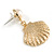 Stylish Faux Pearl Sea Shell Drop Earrings In Gold Tone Metal - 40mm L - view 4