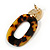 Trendy Tortoise Shell Effect Brown/ Yellow Oval Acrylic Drop Earrings In Matt Gold Tone - 55mm Long - view 6