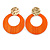 Statement Orange Acrylic Hoop Earrings In Matt Gold Tone - 55mm L - view 4