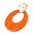 Statement Orange Acrylic Hoop Earrings In Matt Gold Tone - 55mm L - view 5